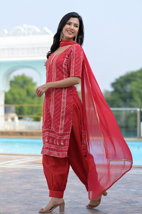 Chic Red Chikankari Suit Set | Style Triggers: Elevate Your Wardrobe with Graceful Charm