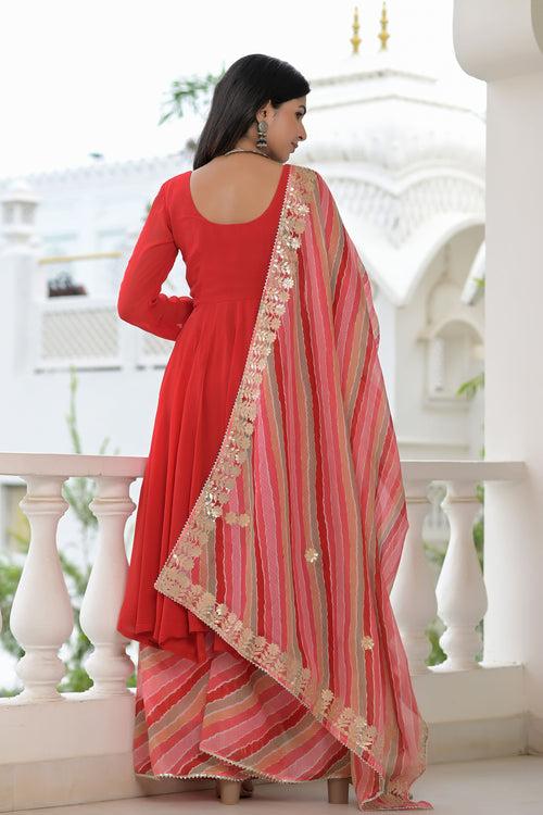 Chic Red Anarkali Palazzo Dupatta Set | Style Triggers: Elevate Your Fashion with Graceful Flair
