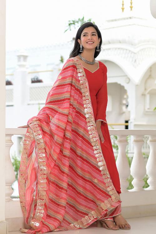 Chic Red Anarkali Palazzo Dupatta Set | Style Triggers: Elevate Your Fashion with Graceful Flair