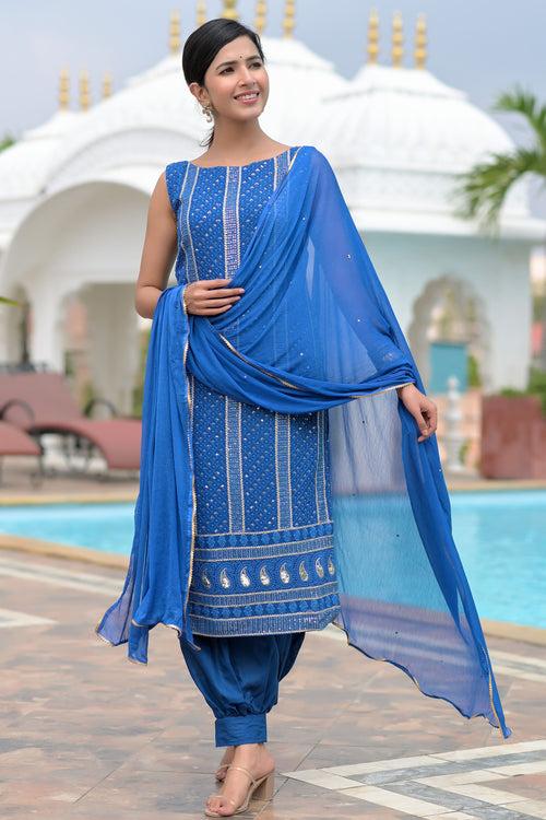 Timeless Blue Chikankari Suit Set | Style Triggers: Elevate Your Wardrobe with Elegance