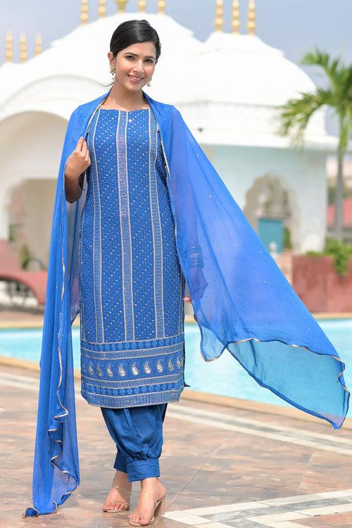 Timeless Blue Chikankari Suit Set | Style Triggers: Elevate Your Wardrobe with Elegance