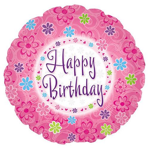 18" Floral Happy Birthday Foil Balloon