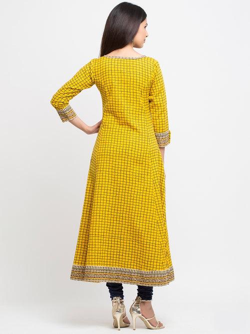 Yellow checked Anarkali Kurta