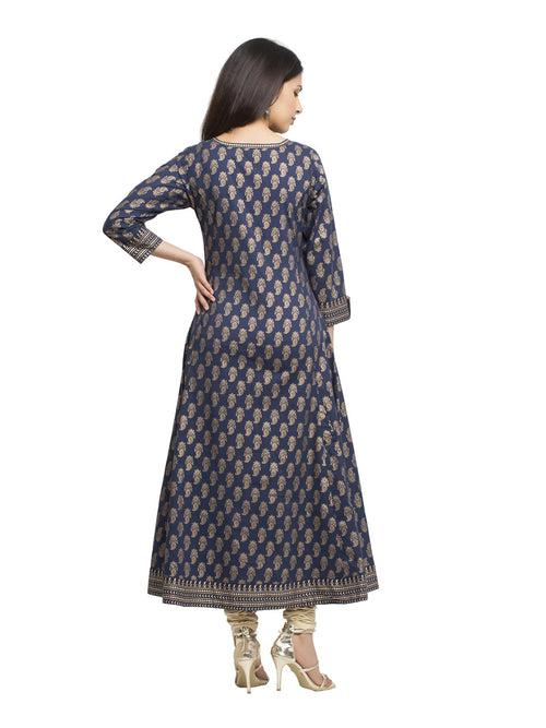 Kurta Anarkali Cotton Gold Print