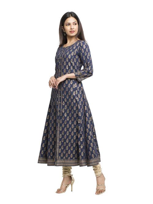 Kurta Anarkali Cotton Gold Print