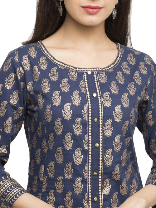 Kurta Anarkali Cotton Gold Print