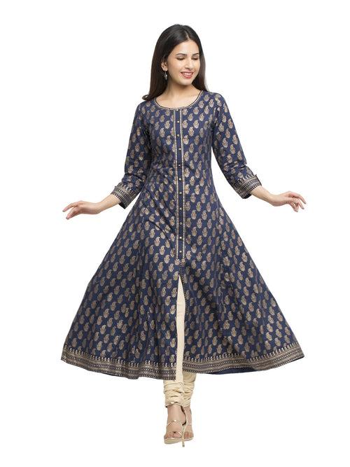 Kurta Anarkali Cotton Gold Print