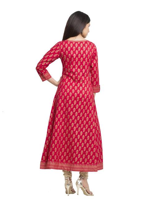 Kurta Anarkali Cotton Gold Print