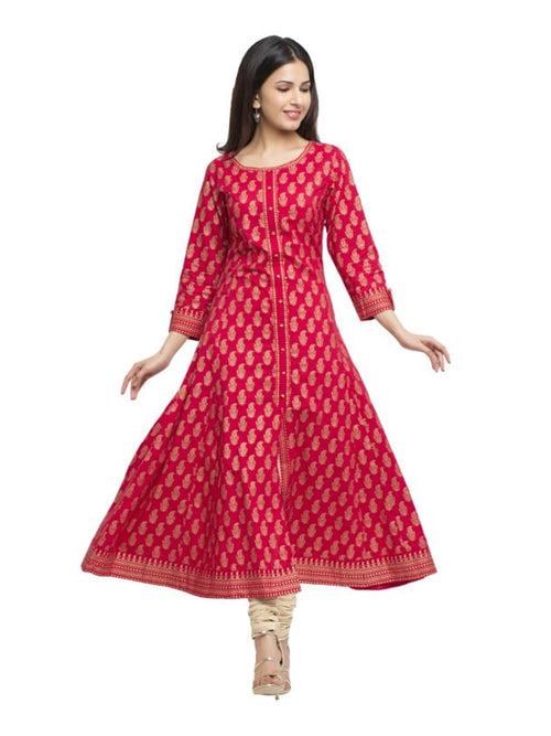 Kurta Anarkali Cotton Gold Print