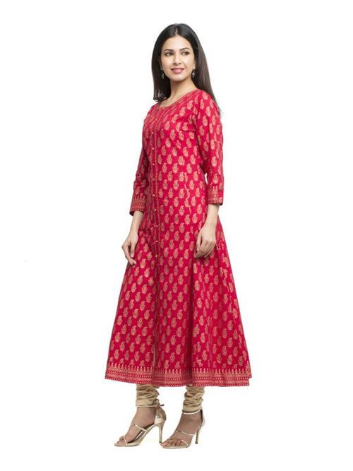 Kurta Anarkali Cotton Gold Print