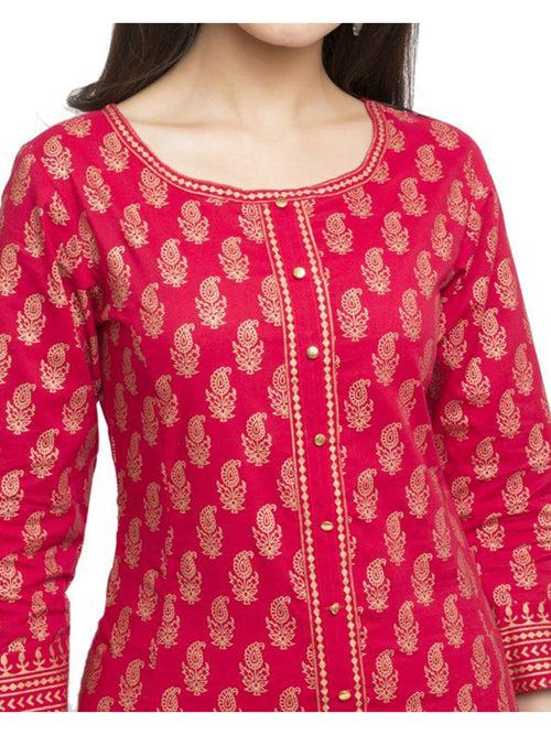 Kurta Anarkali Cotton Gold Print