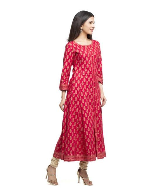 Kurta Anarkali Cotton Gold Print