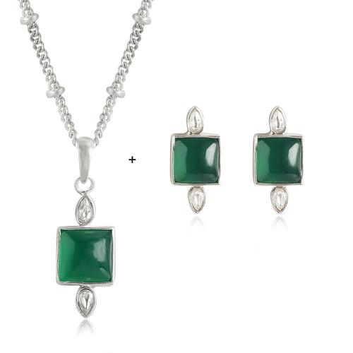 92.5 Silver Serene Green Onyx Stud Earrings