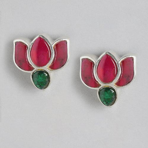 92.5 Silver Kundan Lotus Stud Earrings