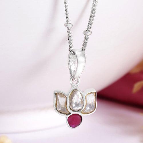 92.5 Silver White Kundan sacred lotus Necklace