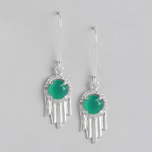 92.5 Silver Green Hamsa Earrings