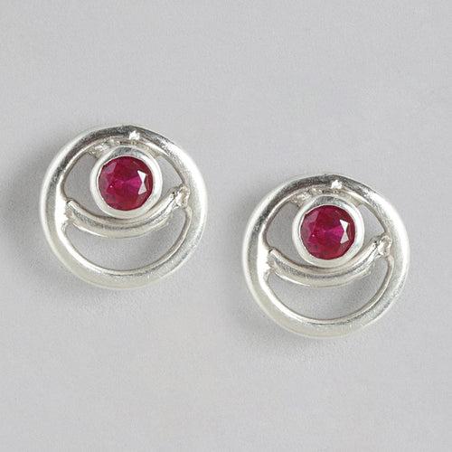 92.5 Silver Red Spiral Stud Earrings