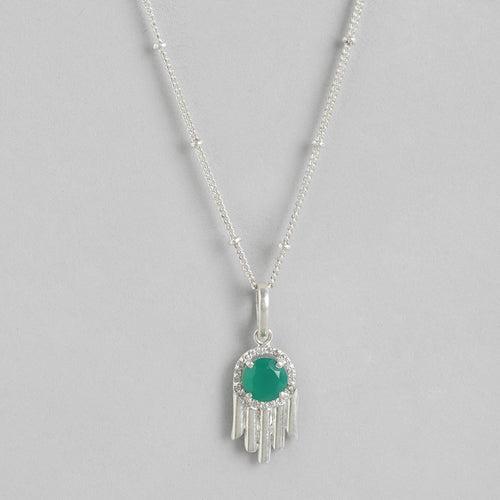 92.5 Silver Green Hamsa Necklace