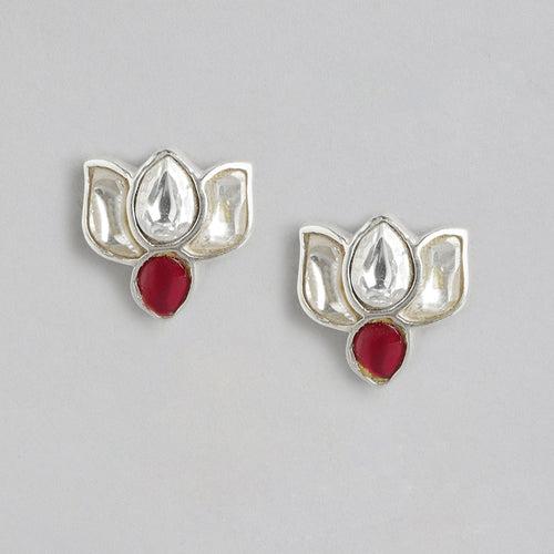 92.5 Silver White Kundan Sacred Stud Earrings