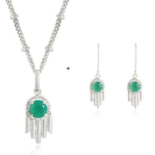 92.5 Silver Green Hamsa Earrings