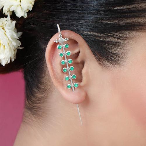 Green Stone Silver 92.5 Needle Ear Cuffs