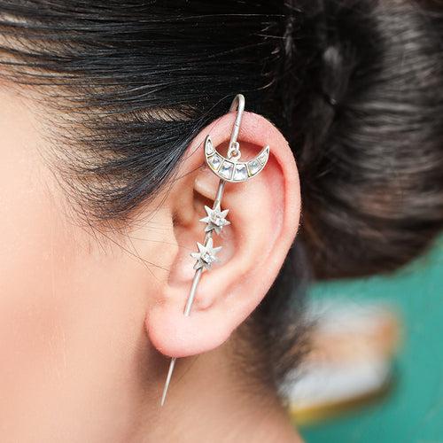 Silver Moon Star Earcuff