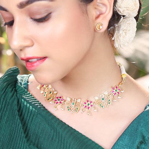 92.5 silver butterfly kundan Jadau necklace