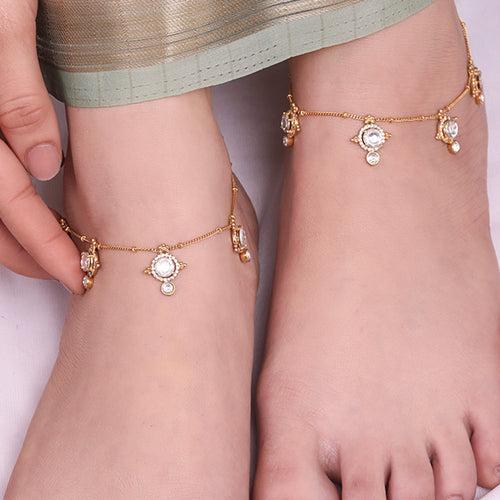 Silver kundan anklet