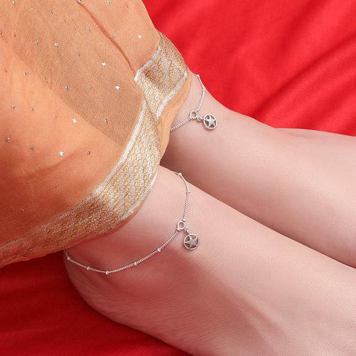 Silver Star Charm Hanging Anklet