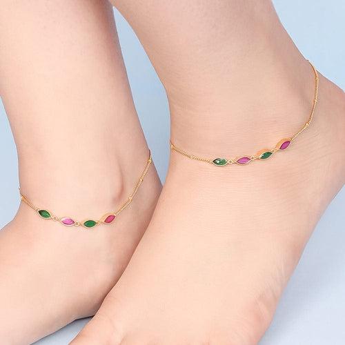 Classic SIlver Anklets With Marquise Stones