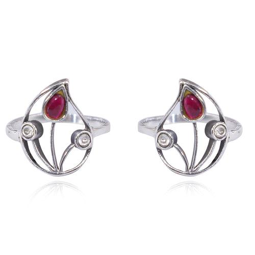 Silver 92.5 Aam Ras Red Stone Toe Ring