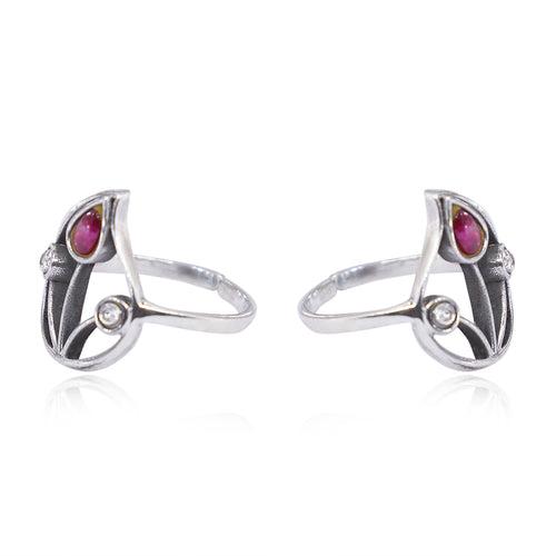 Silver 92.5 Aam Ras Red Stone Toe Ring