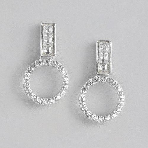 92.5 Silver Round Zircon Stud Earrings