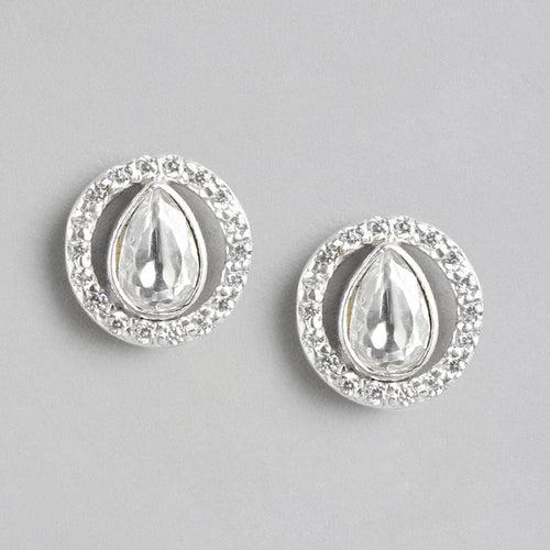 92.5 Silver Girdle White Kundan Stud Earrings