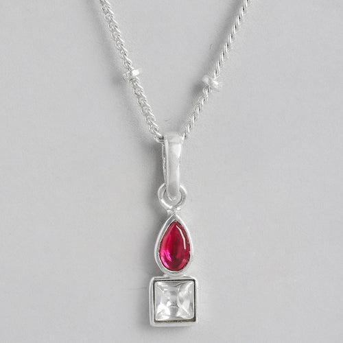 92.5 Silver Cubic red Drop Stud Necklace