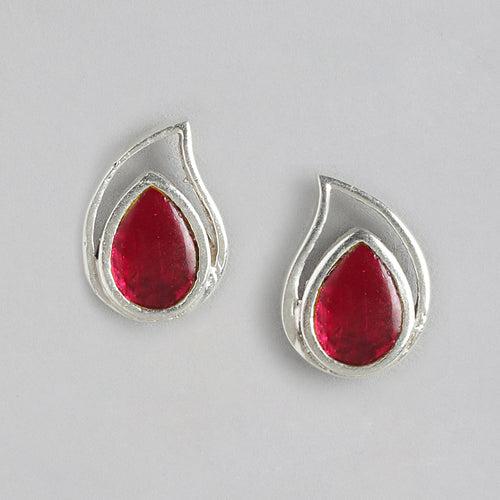 92.5 Silver Red Kundan Drop Earrings