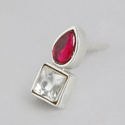 92.5 Silver Cubic red Drop Stud Earrings