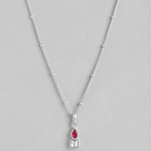 92.5 Silver Cubic red Drop Stud Necklace