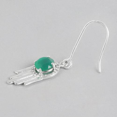 92.5 Silver Green Hamsa Earrings