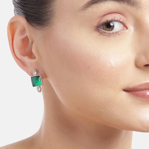 92.5 Silver Serene Green Onyx Stud Earrings