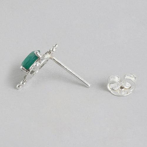 92.5 Silver Green Kundan Chakra Stud Earrings