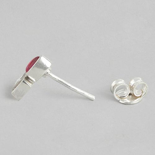 92.5 Silver Cubic red Drop Stud Earrings