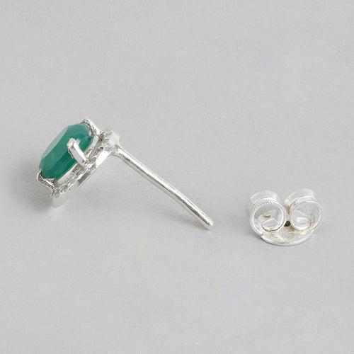 92.5 Silver Green Onyx stud Earrings