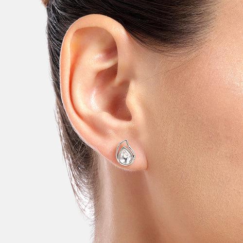 92.5 Silver White Kundan Drop Stud Earrings