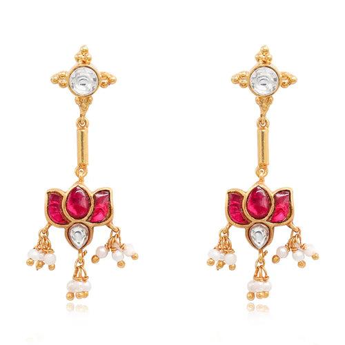 Cute Silver 92.5 Lotus Kundan Earring