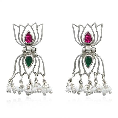 Double Silver 92.5 Lotus Earring