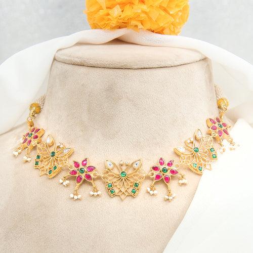 92.5 silver butterfly kundan Jadau necklace