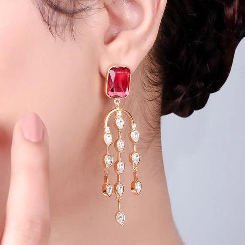 SILVER 92.5 Red chandelier EARRING