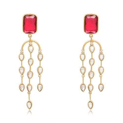 SILVER 92.5 Red chandelier EARRING