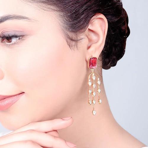 SILVER 92.5 Red chandelier EARRING